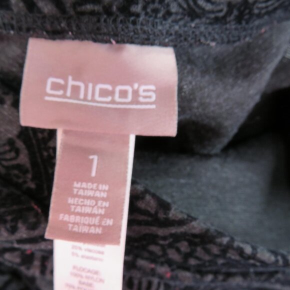 Chicos Pants Womens Med Black Gray Textured Damask Slim Tuxedo‎ Stretch Pull On - Picture 5 of 9